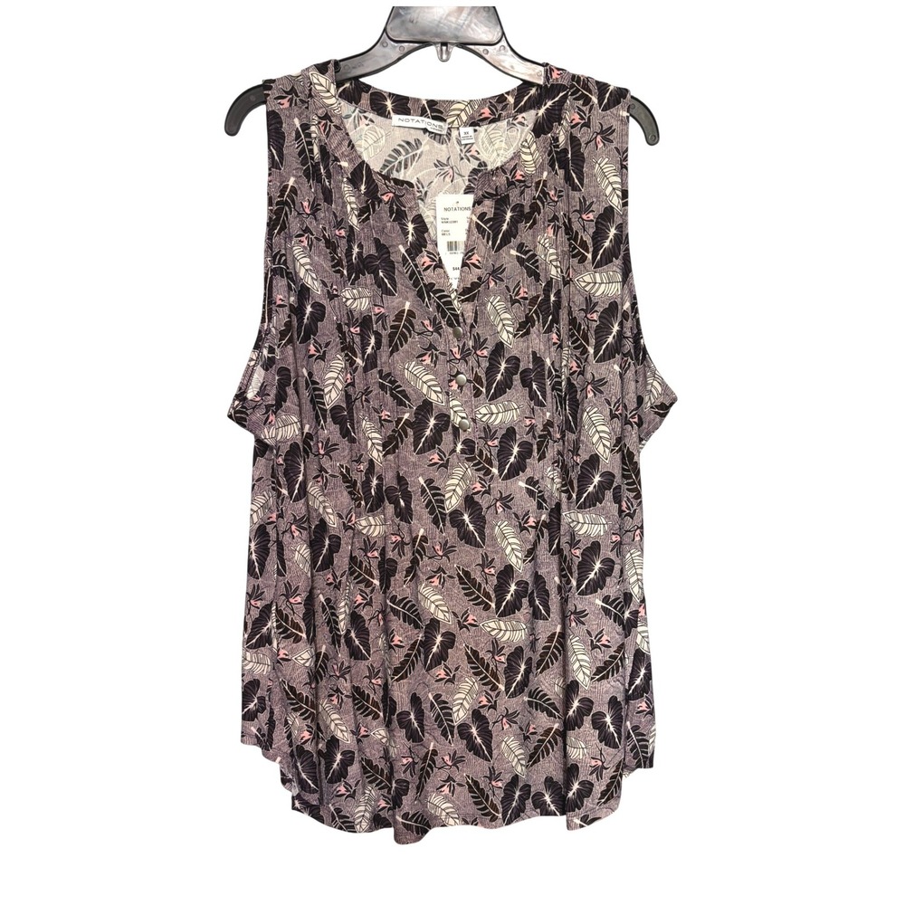 Notations Woman 3X Slinky‎ Travel Knit Tropical Leaf Sleeveless Blouse NWT